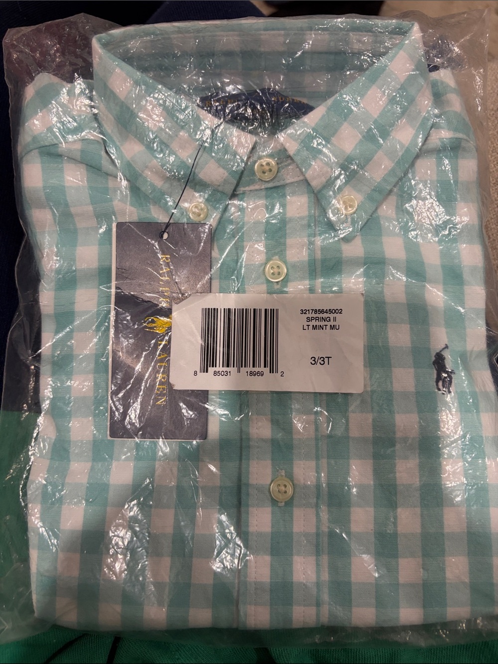 Toddler Ralph Lauren Mint and White Gingham Toddler Button-Down Shirt